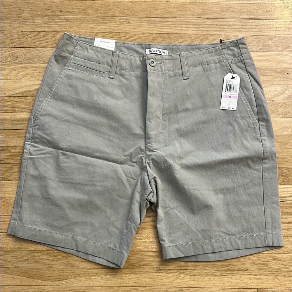 Nautica Gray Flat Front Shorts Classic Casual Style
